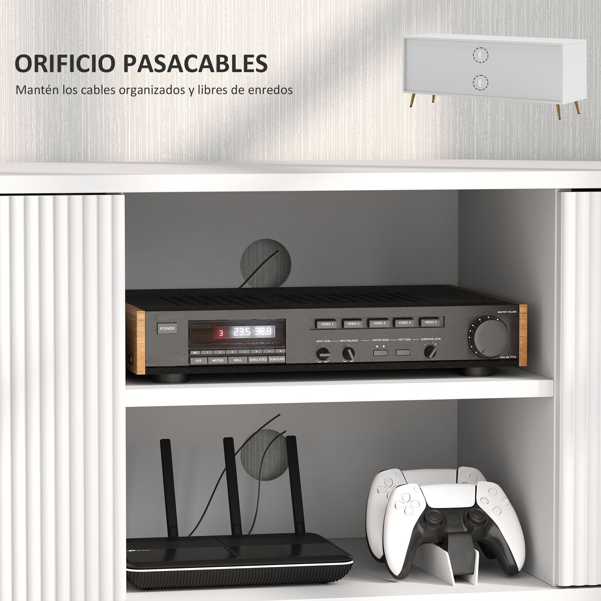 Mueble de TV Moderno Mueble de TV para Salón con 2 Compartimentos Abiertos y 2 Puertas Mueble para Televisión de 55 Pulgadas 120x35x48 cm Blanco