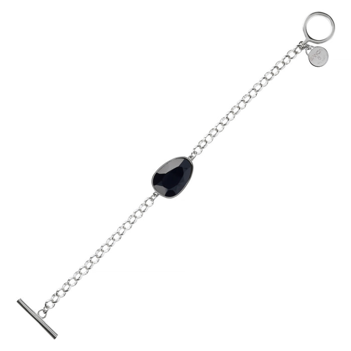 Bracciale con Catena Rolo e Onice Nero Forma a Goccia in Argento 925 placcato Platino