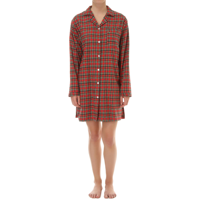 Camicia da notte LADY LAW flanella scozzese rosso