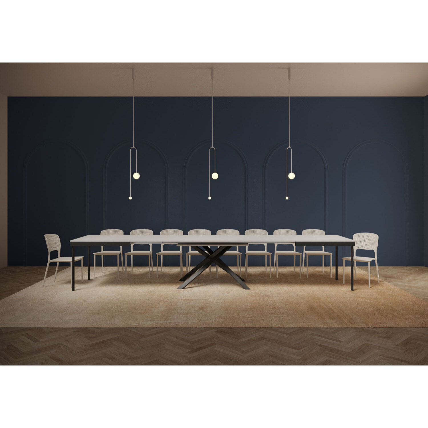 Table extensible 90x180/440 cm Karida Evolution frêne blanc cadre anthracite