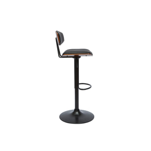 Tabouret de bar design réglable noir et bois foncé VASCO