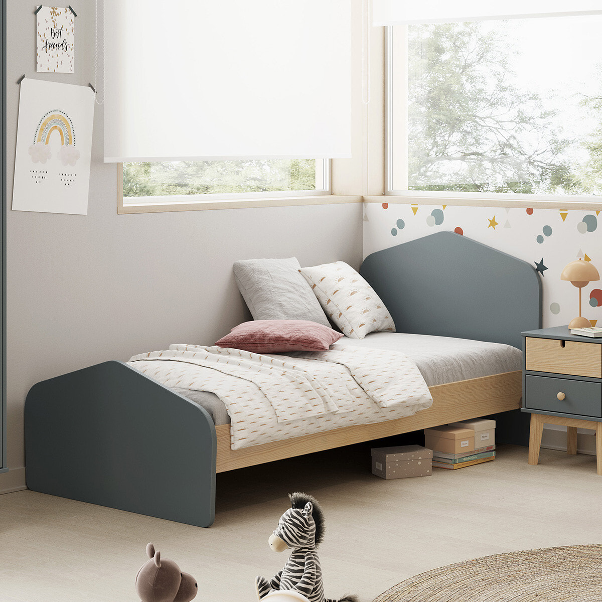 Lit enfant avec tête de lit en bois - LUCY
