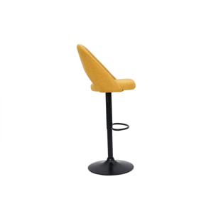 Tabourets de bar relevables tissu effet velours texturé jaune moutarde et métal noir (lot de 2) COSETTE