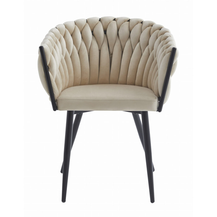 Sedia poltroncina Orion in velluto beige con gambe nere