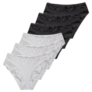 6 Slip da Donna Fianco Alto in Cotone Modal, Art. SA6101, Assortito (Bianco + Nero)