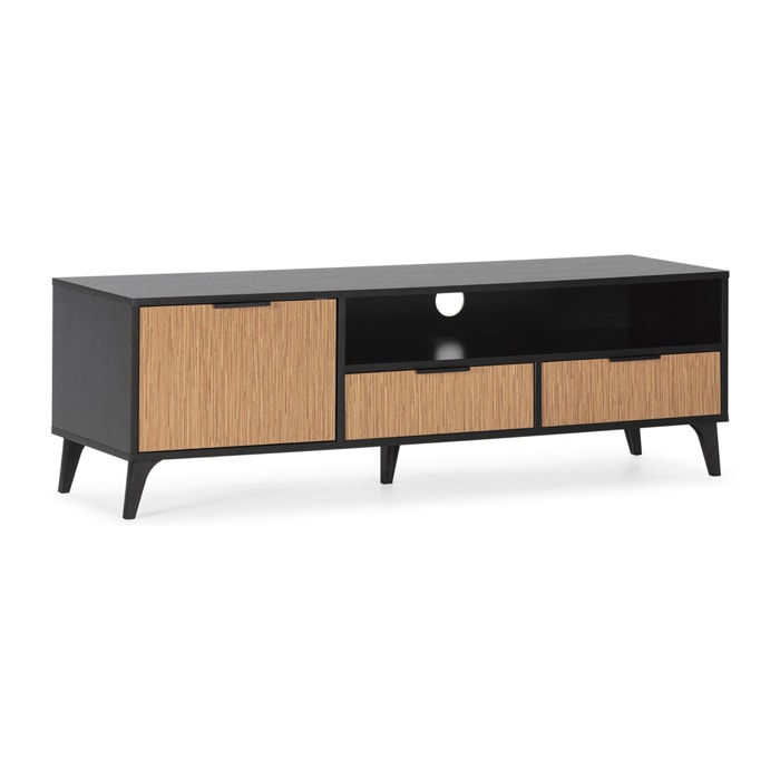 Mueble TV Denis 1 puerta y 2 cajones, color Negro/Madera