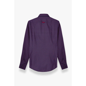 Camicia Uomo 2 Bottoni Button Down 7bottoni Doppio Coll Popeline Stampato melanzana e bordeaux