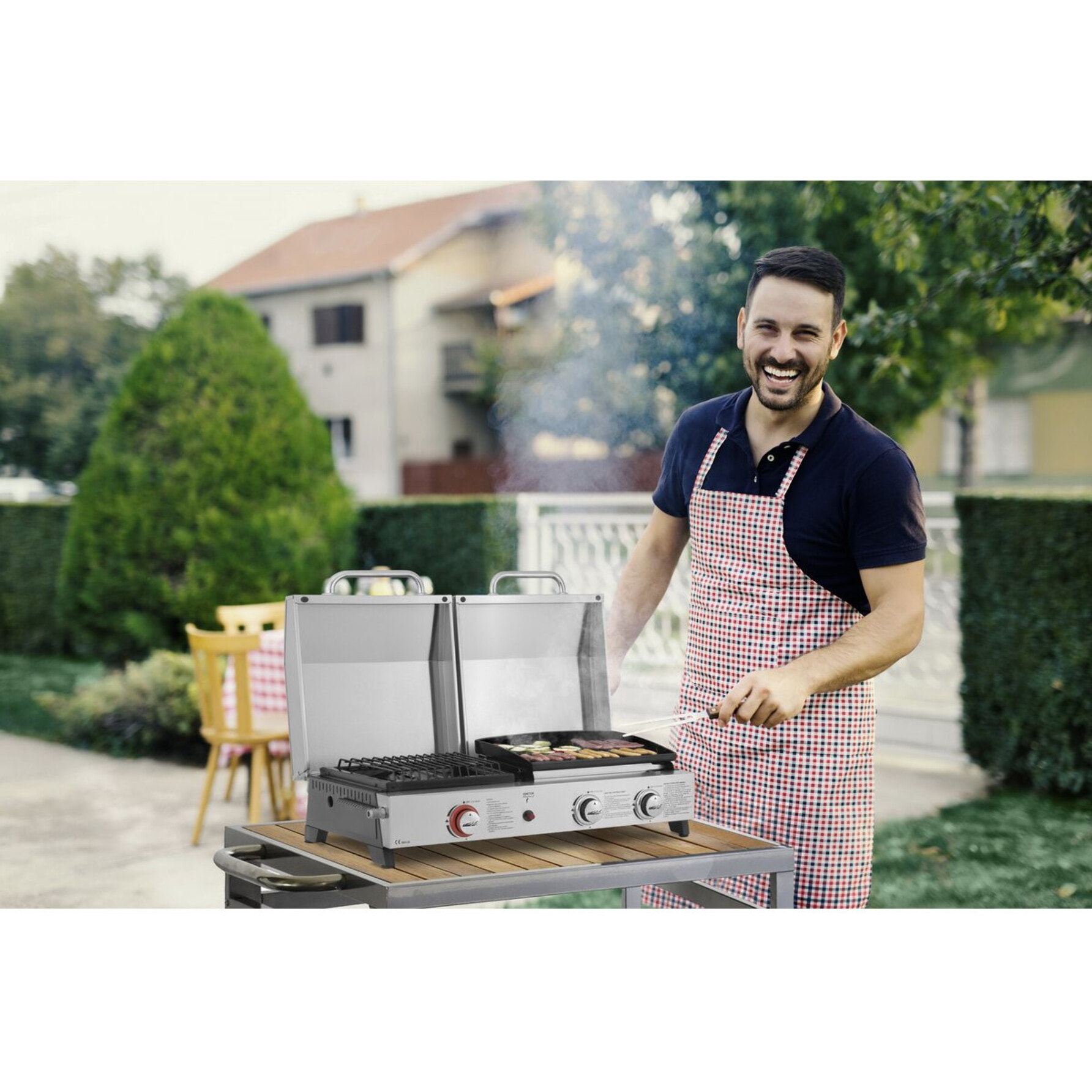 Plancha barbecue à gaz avec grille et plancha "Flamo" - 3 bruleurs - Gris