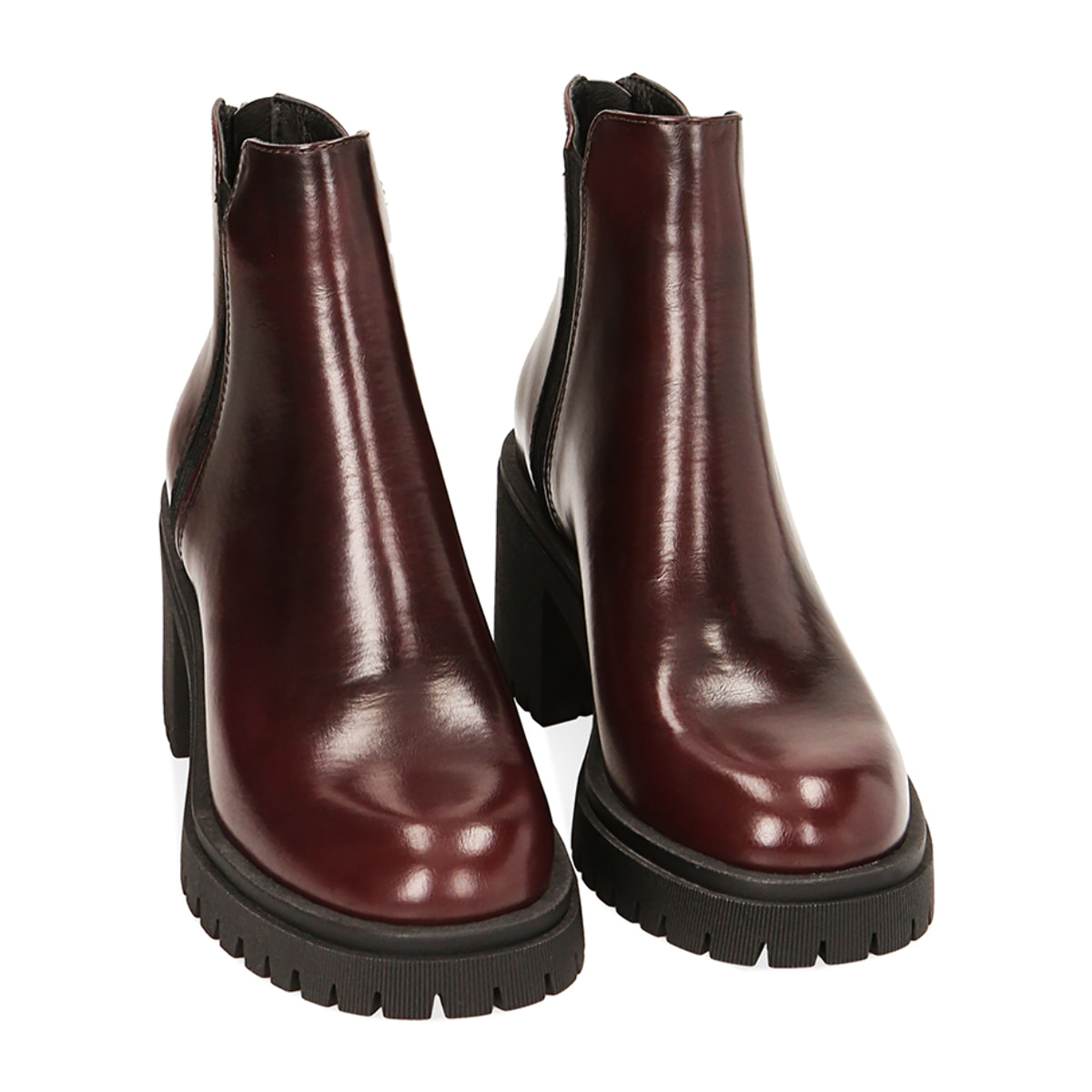 Botines de mujer Chelsea burdeos en cuero abrillantado, tacón de 7 cm