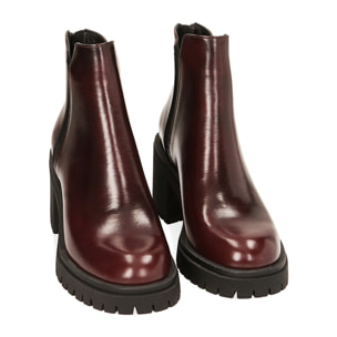 Botines de mujer Chelsea burdeos en cuero abrillantado, tacón de 7 cm