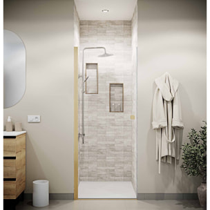 Porte de Douche Pivotante 70x195cm - Verre Trempe 8mm Anticalcaire - Alu Or Brosse - GOLD ELEMENTARY