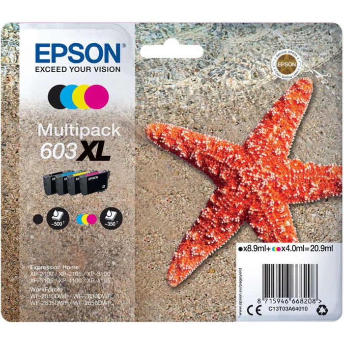 Cartouche d'encre EPSON Pack Multipack 4 Originales 603XL (Noir + 3 Couleurs) - C13T03A64010
