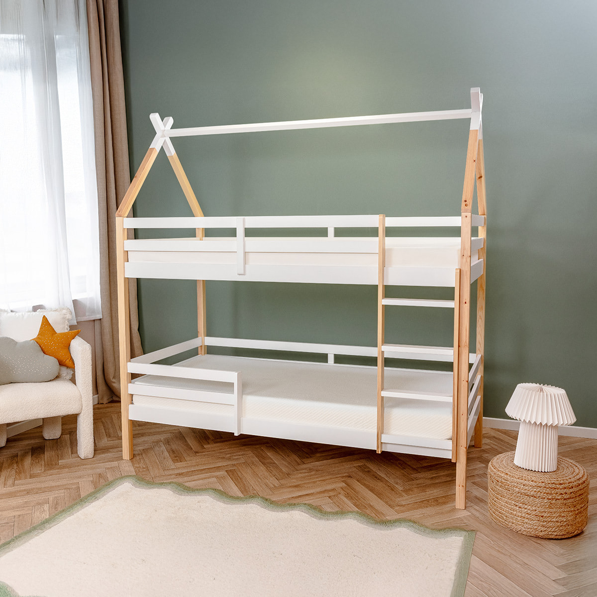 Lit enfant superposé Cabane en bois 90x190cm - Hypnia