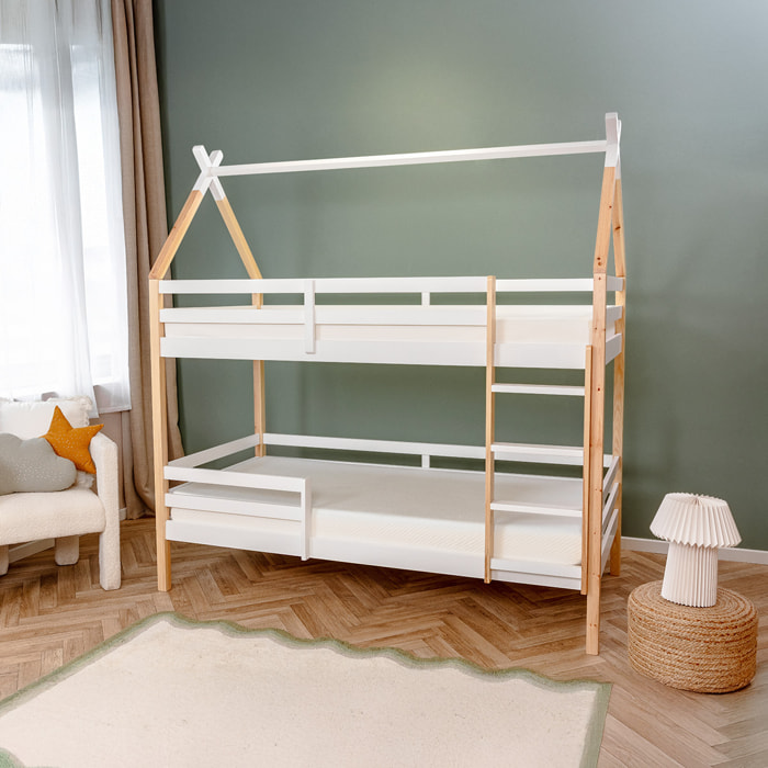 Lit enfant superposé Cabane en bois 90x190cm - Hypnia