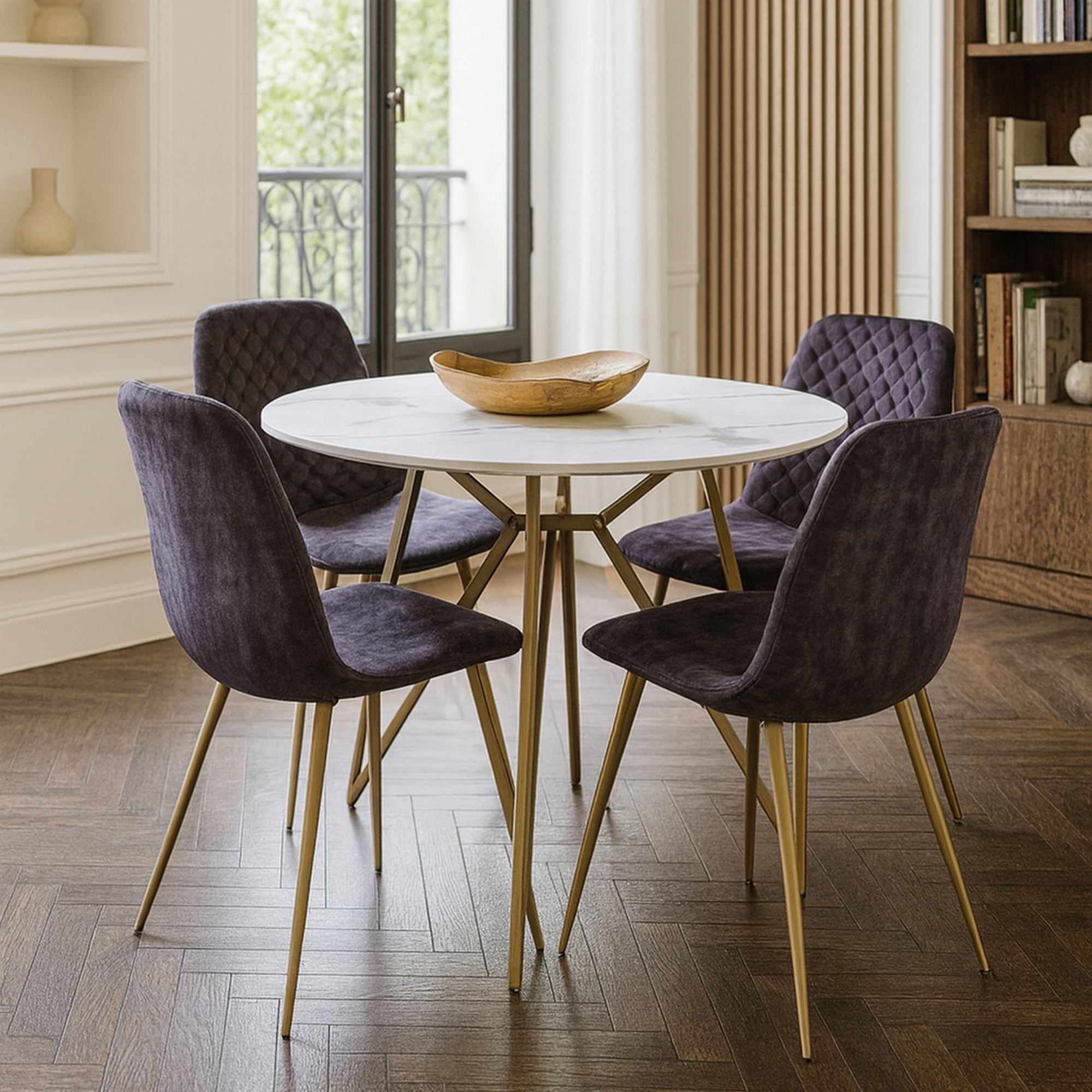 Table effet marbre et pieds en métal doré 100cm HOXTON