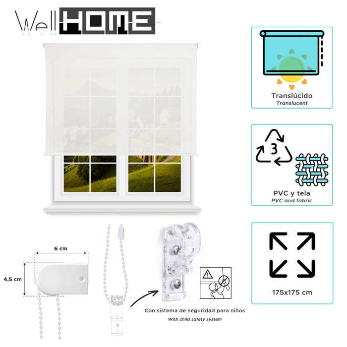 Well home estor enrollable translúcido liso - color blanco roto