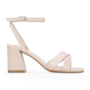 Sandalias de tacón ancho beige mate