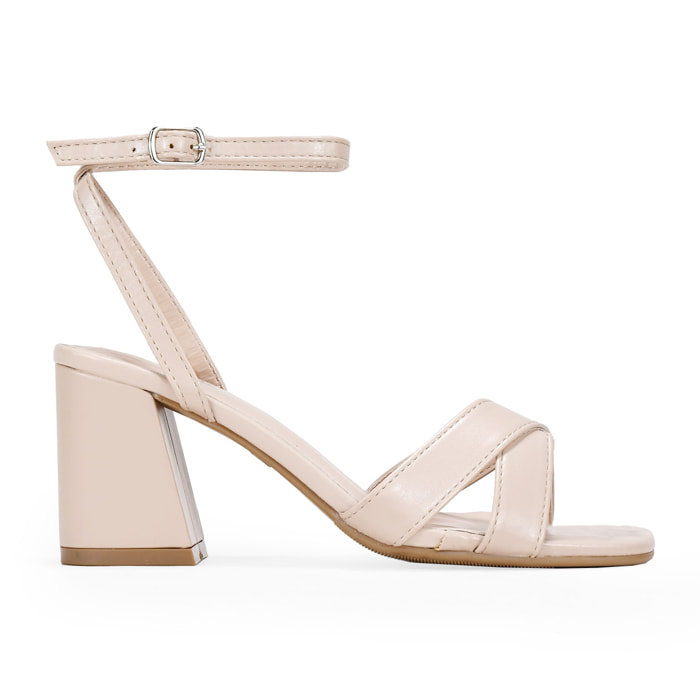 Sandalias de tacón ancho beige mate