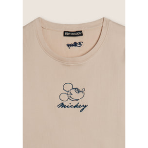 T-shirt cropped da donna in costina con ricami Disney
