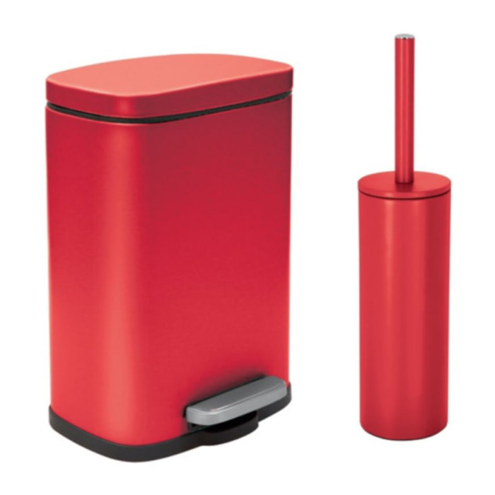 Set Poubelle à  pédale 5L & Brosse Wc AKIRA Rouge mat Spirella