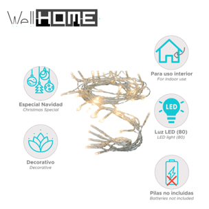 guirnalda con 80 luces led blanco cálido con cable transparente