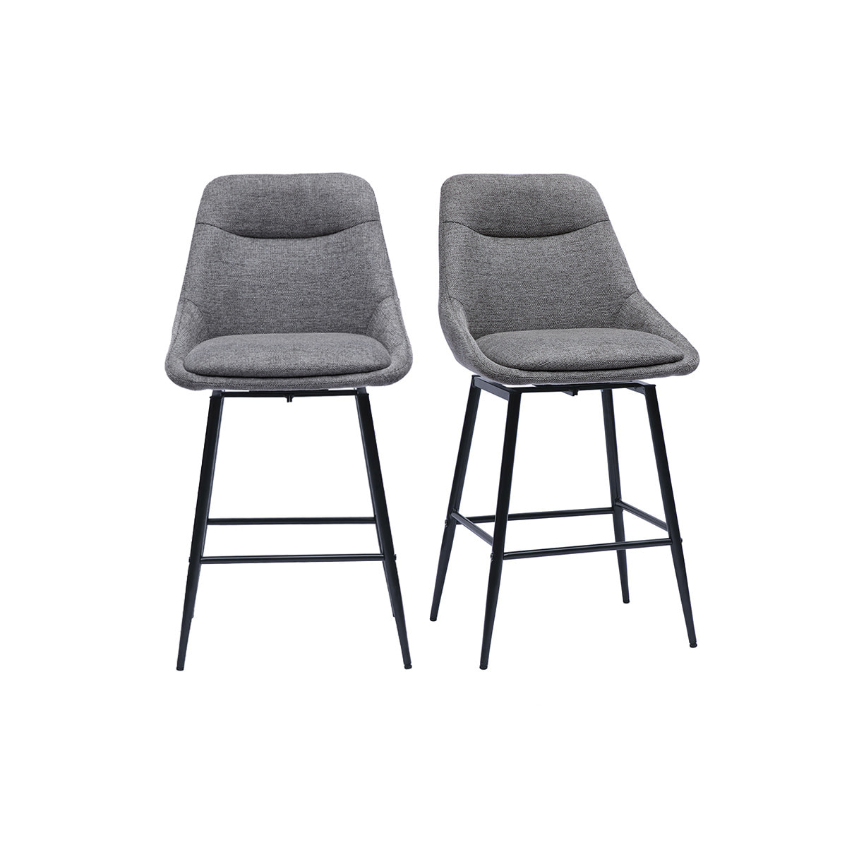 Tabourets de bar pivotants 360° en tissu effet velours texturé gris et métal H66 cm (lot de 2) ALESS