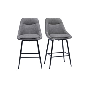 Tabourets de bar pivotants 360° en tissu effet velours texturé gris et métal H66 cm (lot de 2) ALESS