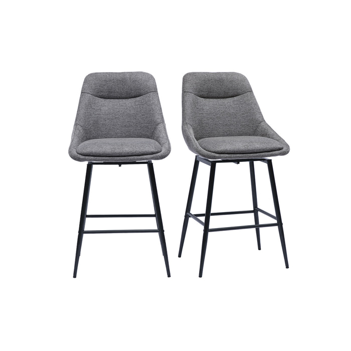 Tabourets de bar pivotants 360° en tissu effet velours texturé gris et métal H66 cm (lot de 2) ALESS