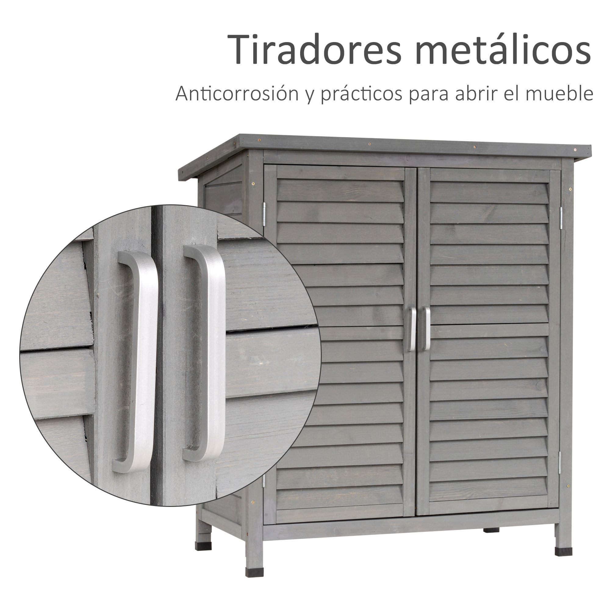 Cobertizo de Almacenamiento de Madera para Jardín 2 Estantes Interiores Gris