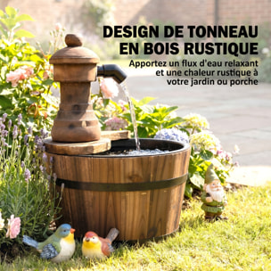 Fontaine de jardin tonneau pompe à eau submersible incluse Ø 27 x 37H cm bois de pin marron