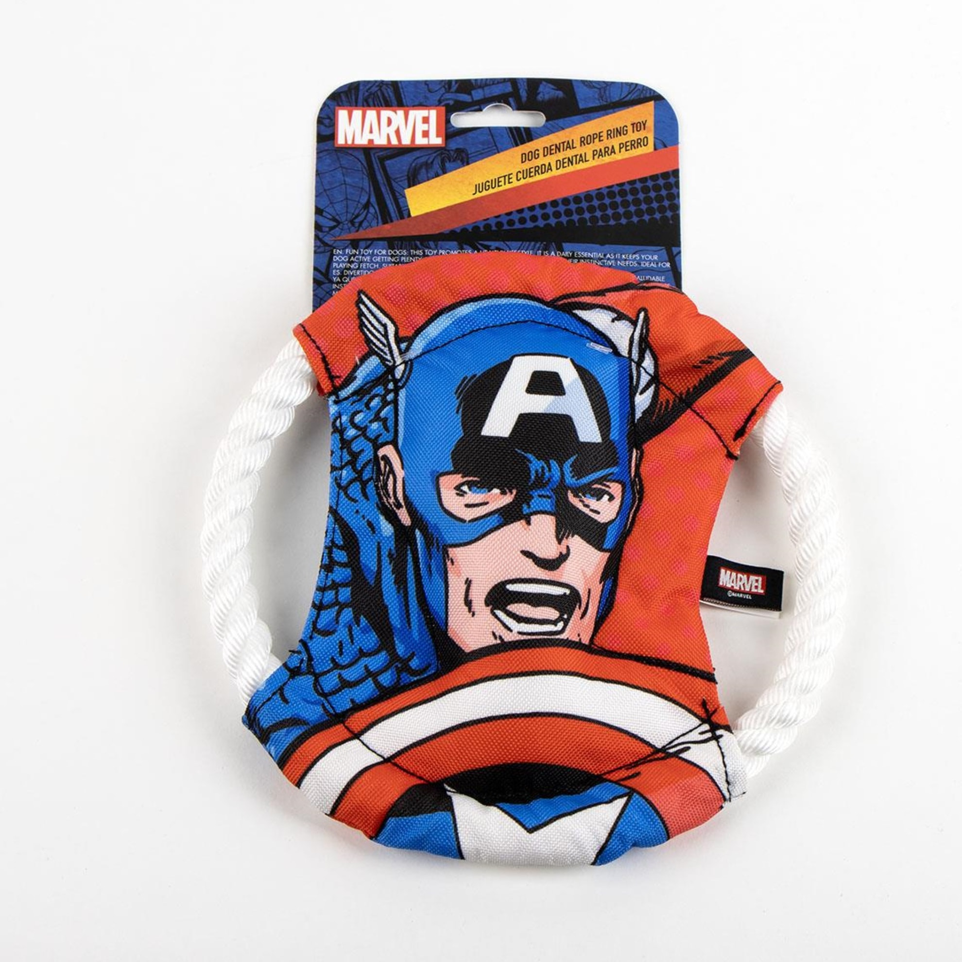 Frisbee para perros con cuerda diseño marvel capitan américa