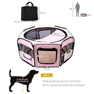 Parque Plegable para Perros y Gatos, Corralito Portátil para Animales Pequeños Impermeable de Tela Oxford con 2 Puertas, para Exterior e Interior, Ø90x41 cm, Rosa