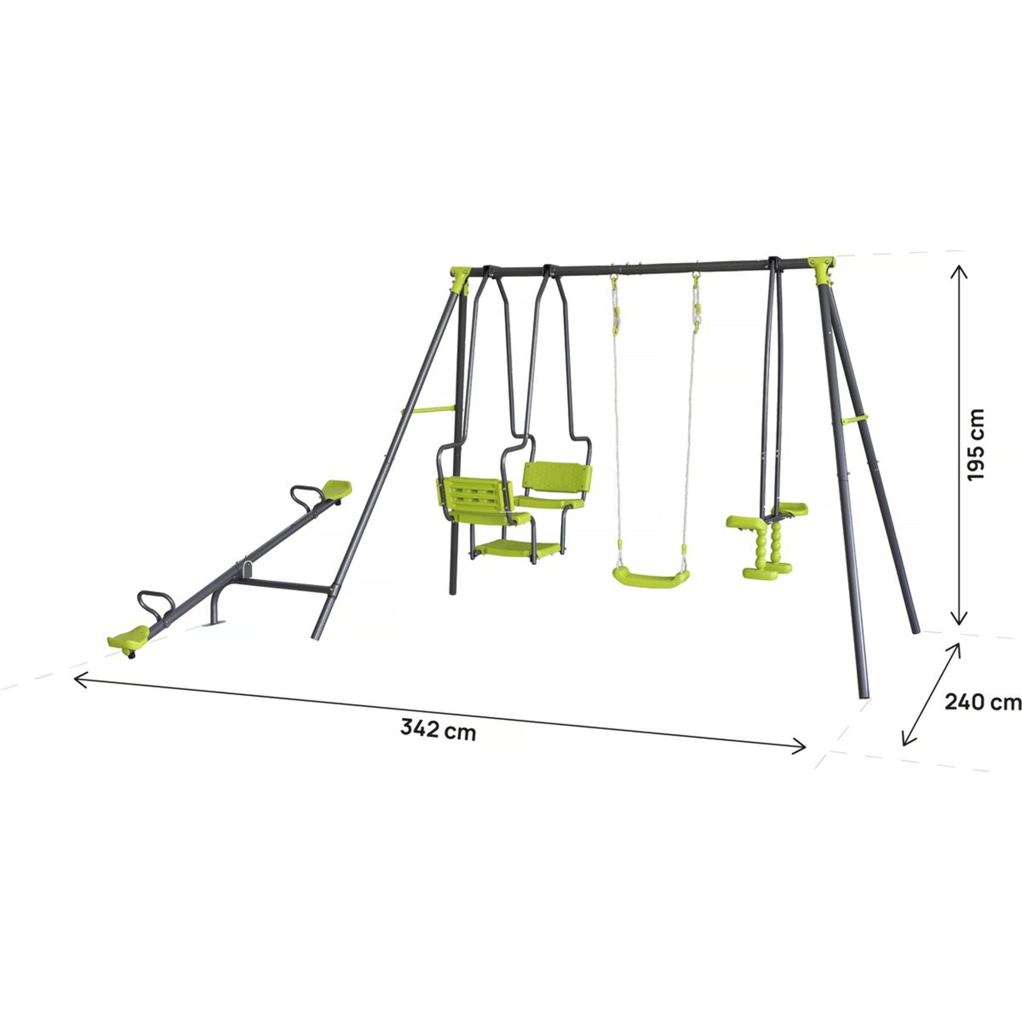 Portique de jeu en métal avec balançoire a bascule "Lenny" - 4 agrès - Vert