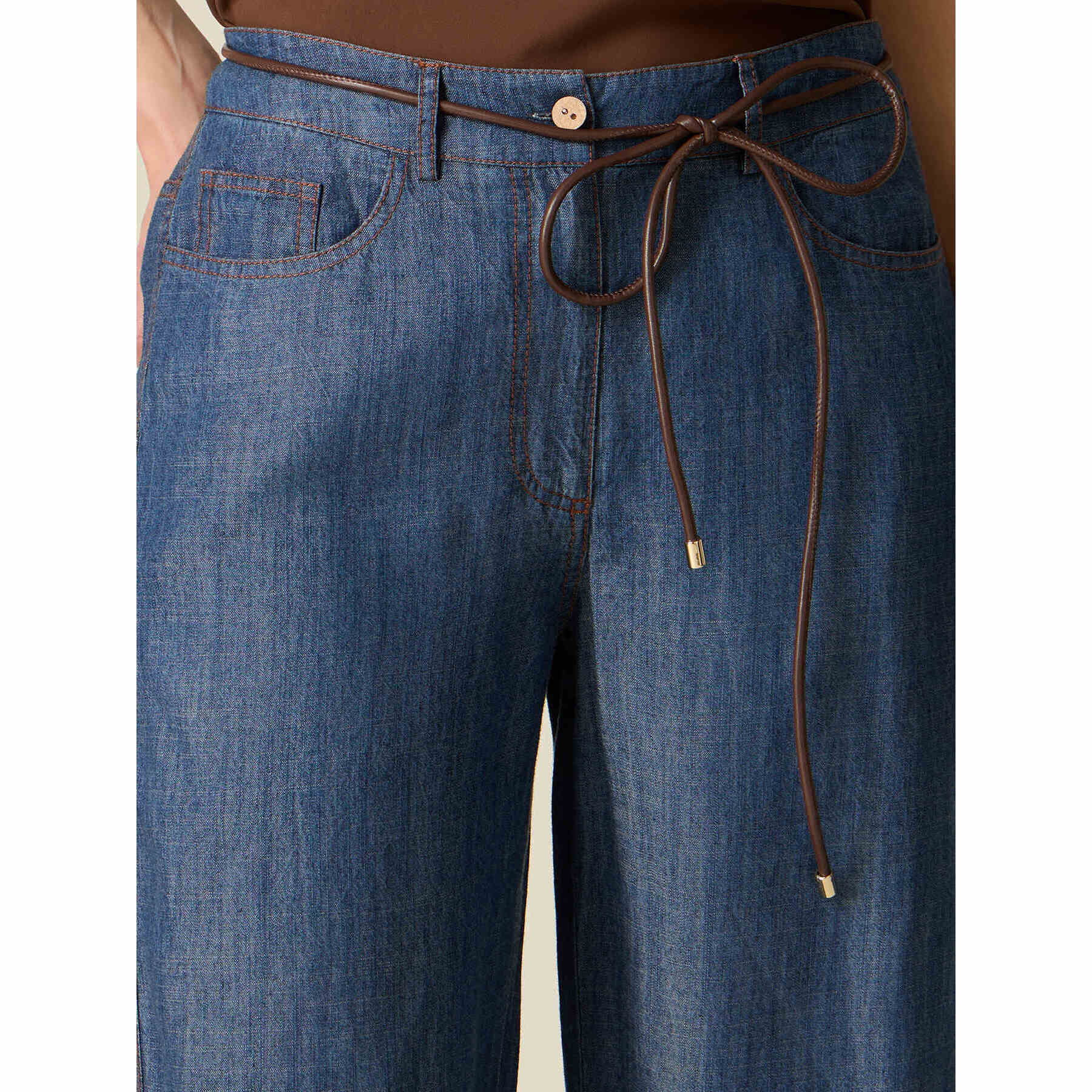 Oltre - Pantalones barrel efecto denim - Azul
