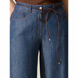 Oltre - Pantalones barrel efecto denim - Azul