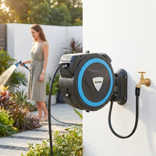 Dévidoir mural enrouleur automatique pivotant tuyau 14+1,5m avec pistolet buse et support mural