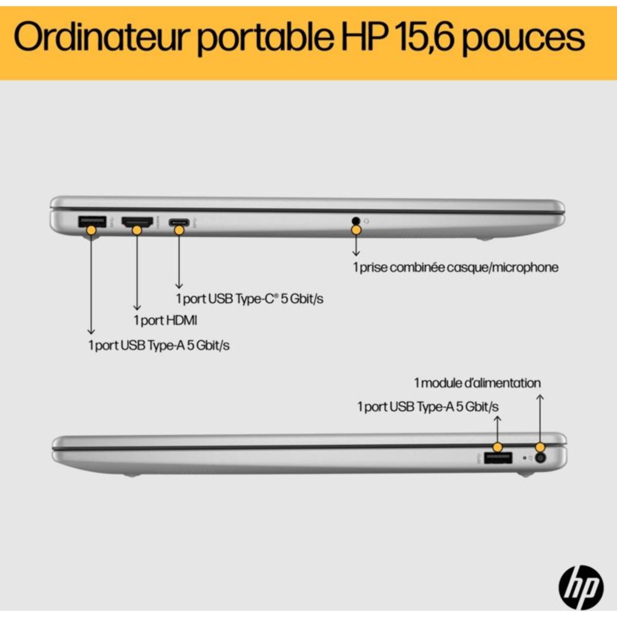 Ordinateur portable HP 15-fc0022nf 15,6" AMD Ryzen 7 7730U 16 Go RAM DDR4 SSD 512 Go