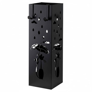 Portaombrelli In Metallo Con Decorazione Gatto Vaschetta Scolapioggia Removibile E 2 Ganci Laterali Base Antiscivolo Quadrato 49 x 15.5 x 15.5 Cm Nero