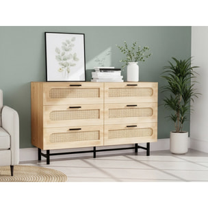 Commode en bois et cannage "Harrison" - 120 x 40 x 75 cm - Beige