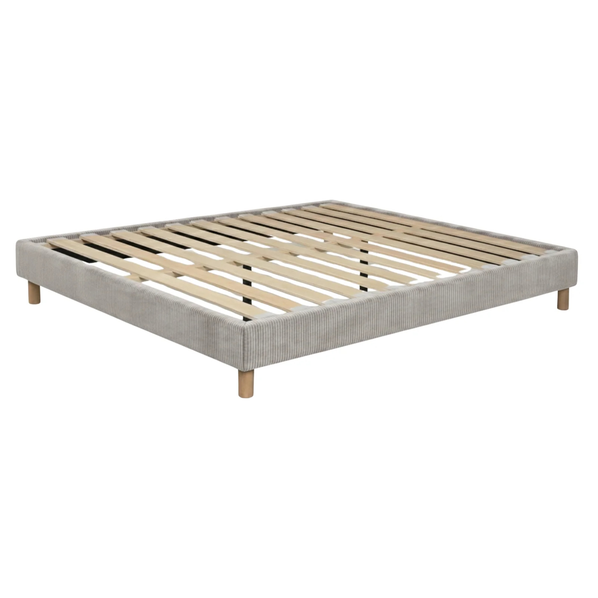Ensemble matelas Univers & sommier Cancun | Mémoire de forme et ressorts ensachés | Cadre à lattes | Velours côtelé | Gris clair