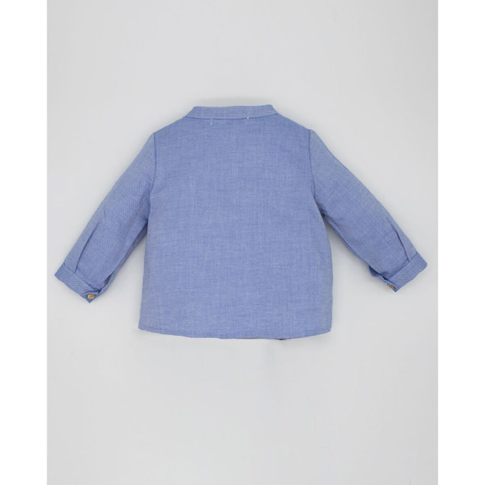 CAMISA OXFORD CUELLO MAO CON BOLSILLO OJAL AZUL