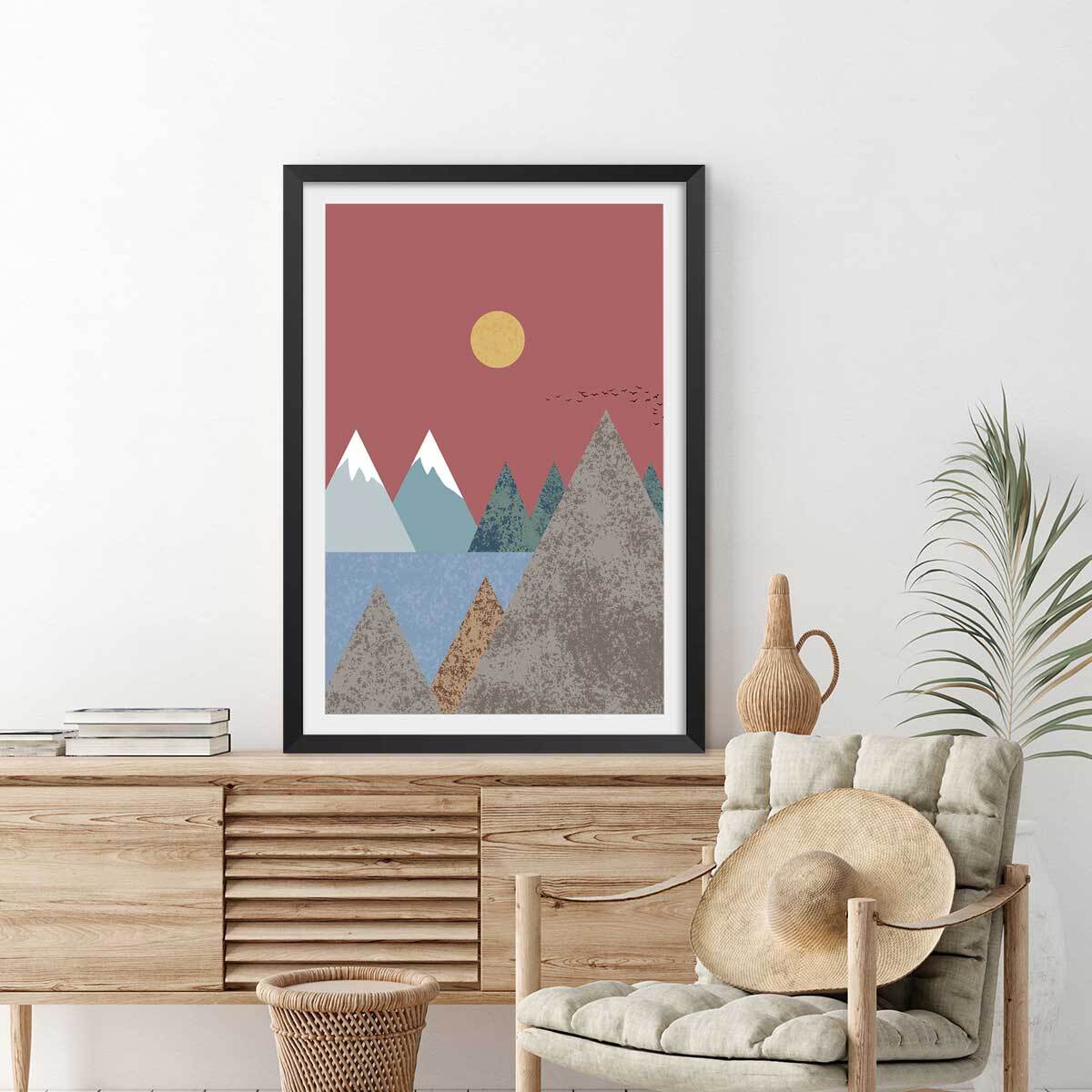 Affiche Soleil couchant Affiche + cadre en bois - Noir