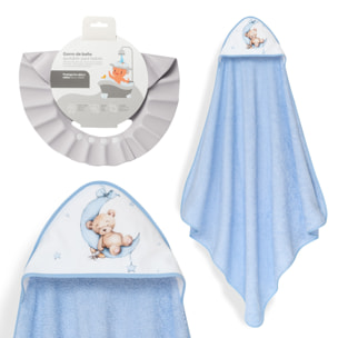 Capa Baño 1X1 Mod Estampado Oso Luna Estrellas+Gorro Azul