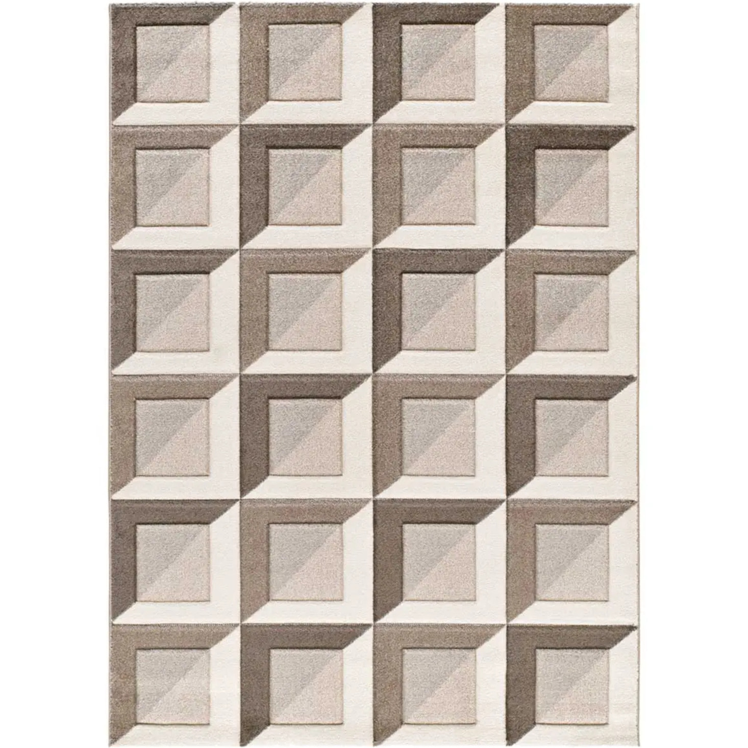 BADET Alfombra geométrica de pelo corto marrón y crema, varias medidas disponibles.
