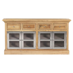 Credenza buffet in legno di olmo, 4 ante e 4 cassetti 170x45x87 cm