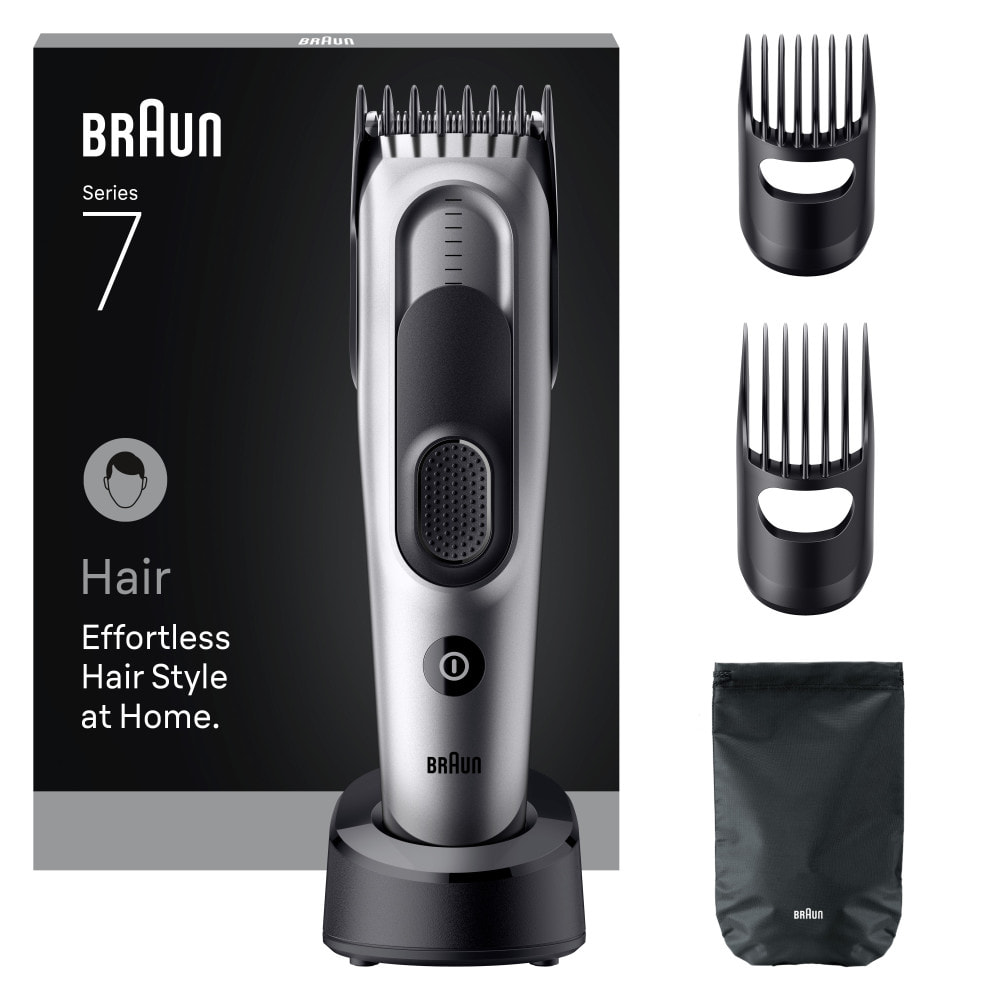Braun Tondeuse À Cheveux Series 7, + 5 Outils Pour Créer Son Style, Lame Affûtée Et Inusable, 17 Longueurs, HC7590, Gris