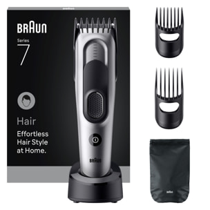 Braun Tondeuse À Cheveux Series 7, + 5 Outils Pour Créer Son Style, Lame Affûtée Et Inusable, 17 Longueurs, HC7590, Gris