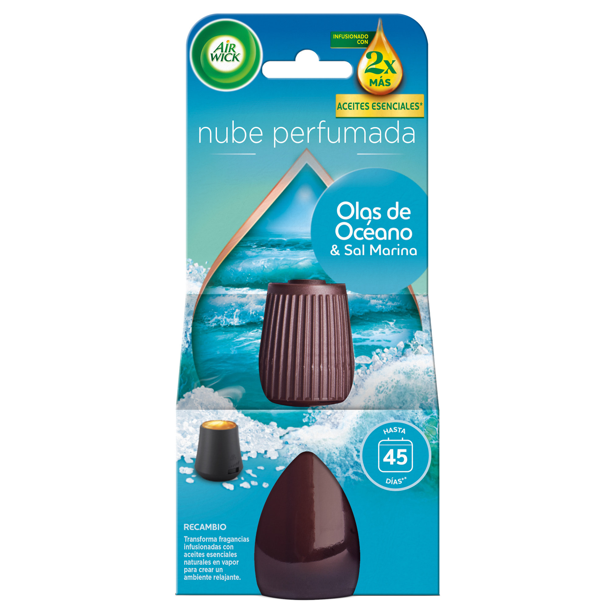 Air Wick Essential Mist - Ambientador difusor aceites esenciales para casa con aroma a Olas de Oceano - Recambio