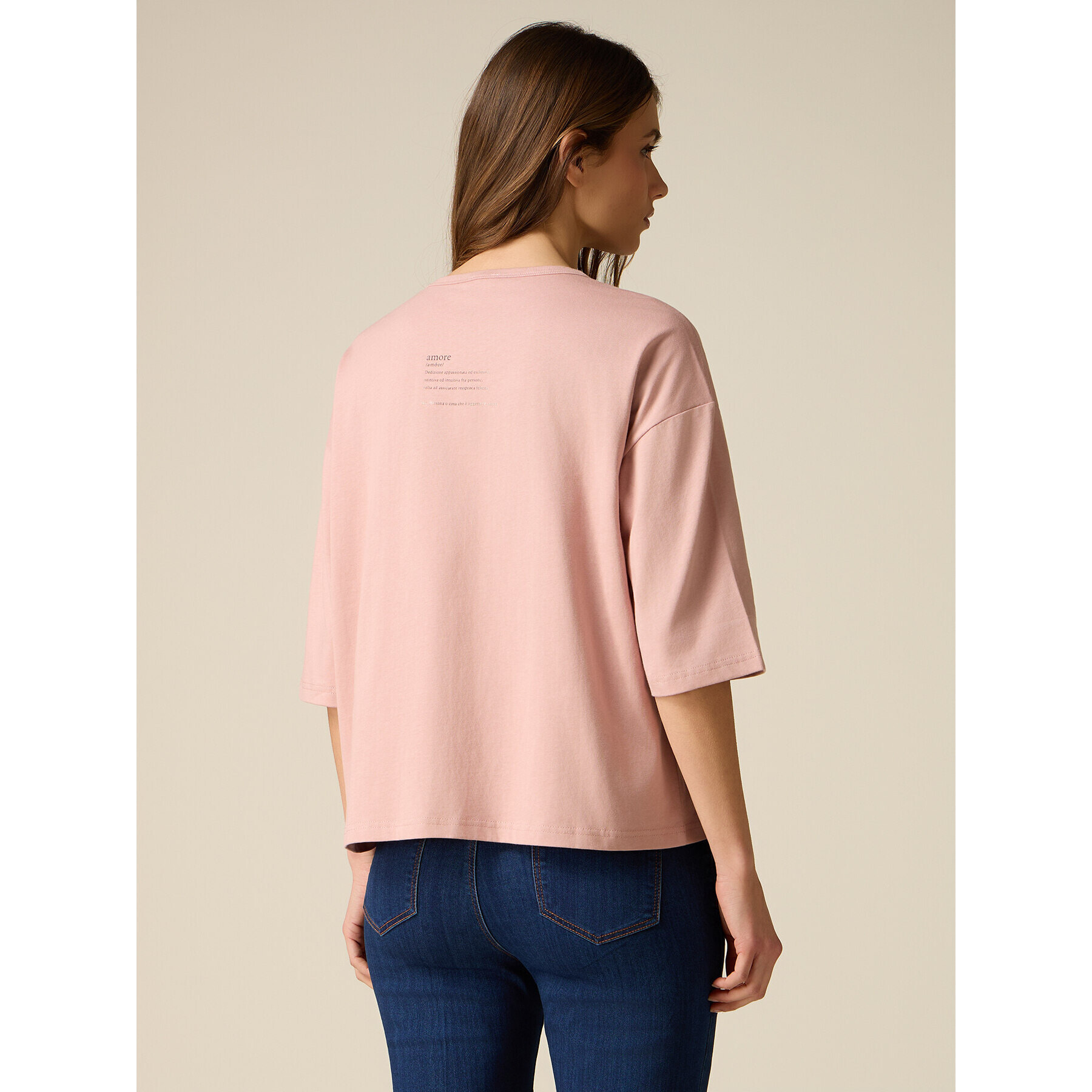 Oltre - T-shirt in cotone con ricamo lettering - Rosa