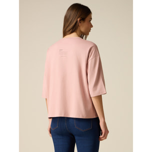 Oltre - T-shirt in cotone con ricamo lettering - Rosa